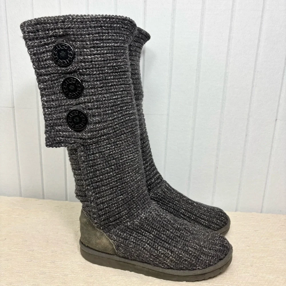 UGG Australia Cardy Tall Black Sweater Knit Button Boots Women’s Size US‎ 7